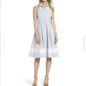 Eliza J Halter Shirtdress Sleeveless Blue White Stripe. Size 14 NEW WITH TAGS.